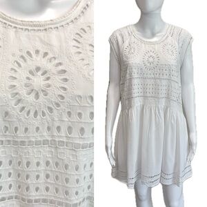 Ecote Eyelet Embroidered Babydoll Sundress Size Large White Tunic Tank Dress